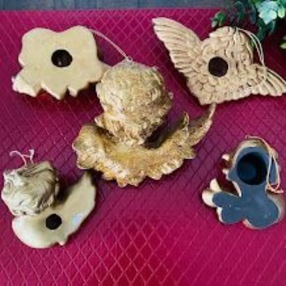 Vintage Gold Resin and Porcelain Cherub Ornaments Lot of 5 - Picture 2 of 7